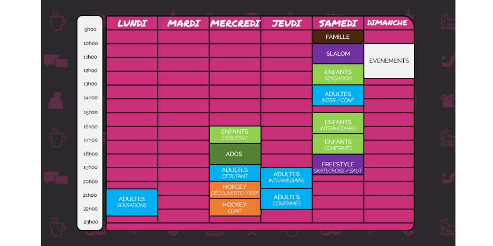 Prévisionnelle de cours roller Roulez Rose